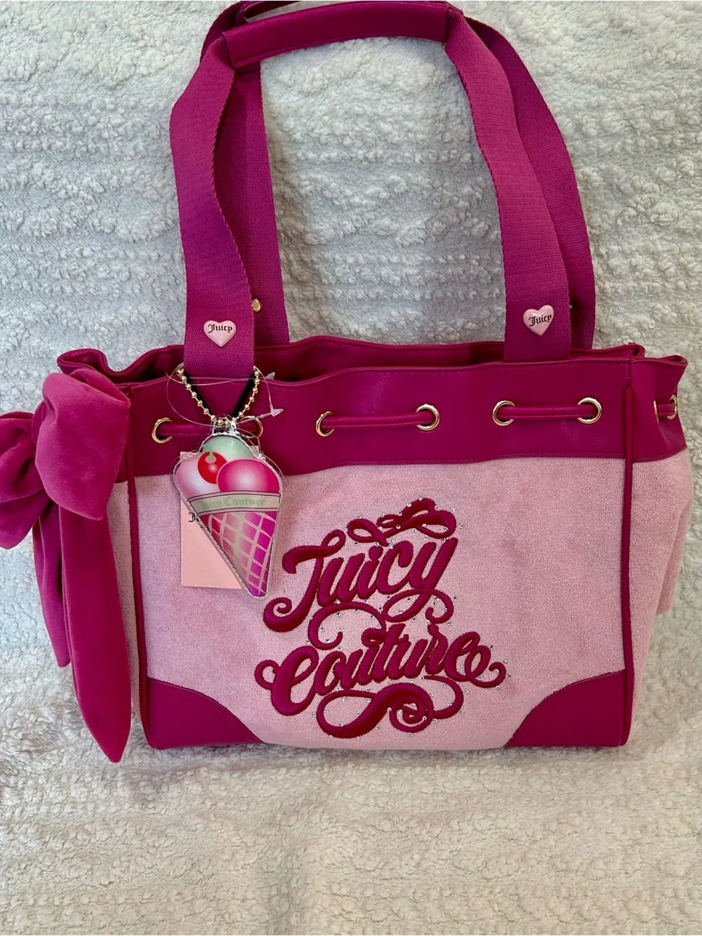 Juicy Couture Juicy Sugar Rush Tote in Flamingo Pink Ice Cream Purse Charm Y2K